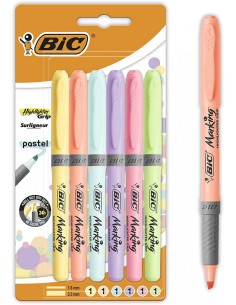PACK 6 MARCADORS FLUORESCENTS HIGHLIGHTER GRIP PASTEL. BIC.