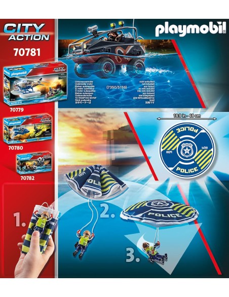70781 PLAYMOBIL CITY ACTION Paracaídas de policía: persecución del vehículo anfibio.