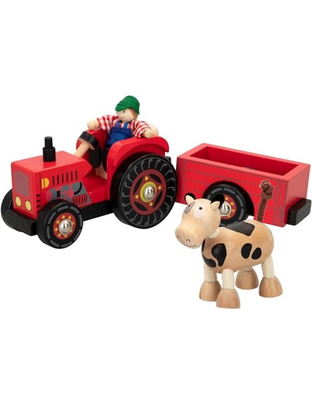 TRACTOR AMB REMOLC DE FUSTA. COLOR BABY