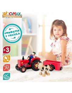 TRACTOR CON REMOLQUE DE MADERA. COLOR BABY 2