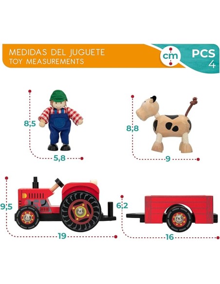 TRACTOR CON REMOLQUE DE MADERA. COLOR BABY